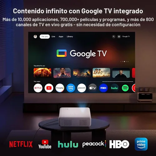 Vista 2 de Aurzen Proyector inteligente EAZZE D1G 4K compatible con Google TV con WiFi
