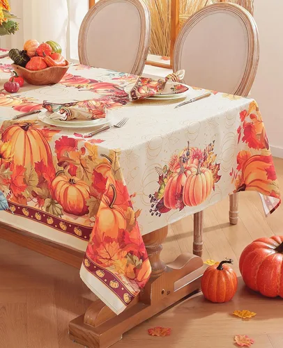 Vista 9 de Mantel rectangular con estampado de calabaza en acuarela de otoño, mantel rectangular de poliéster para otoño, resistente al agua, sin arrugas