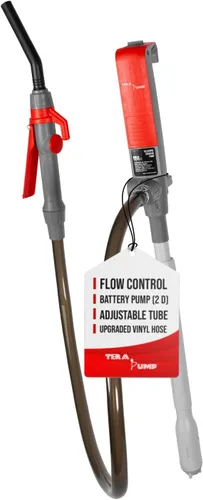 Vista 10 de TERA PUMP Bomba de transferencia de combustible con boquilla de control de flujo rápido - 3 veces más potente, alimentada por batería D, manguera