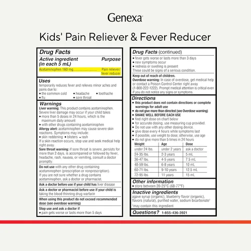 Vista 7 de Genexa Acetaminofén Limpio para Niños Ingredientes Preferidos por Pediatras Reductor de Dolor y Fiebre para Niños Sin Colorantes, 0% Aditivos