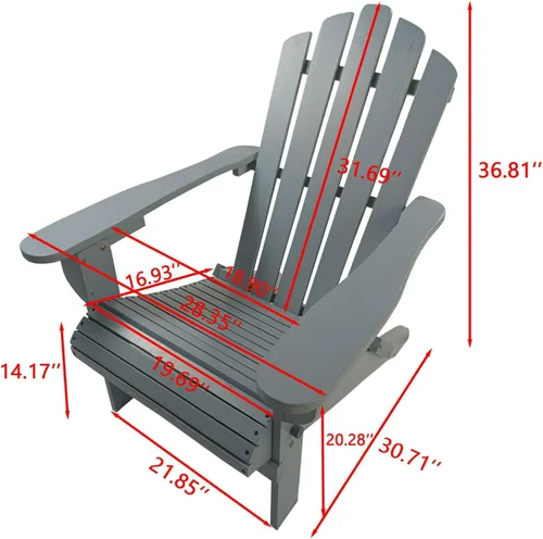 Vista 2 de Foldable Wooden Adirondack Chair, Classic Oak Finish Outdoor Patio Chair with Wide Armrests, Solid Hardwood Construction for Deck, Garden, Beach