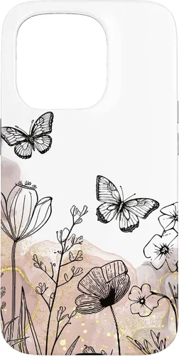 Vista 13 de iPhone 11 Minimal Flowers Butterflies Boho Floral Lindo Estético Funda