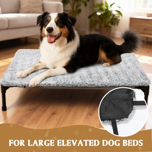 Vista 5 de Almohadilla grande para cuna de perro autocalentable para camas elevadas para perros, alfombrilla térmica extra cálida para mascotas con correas