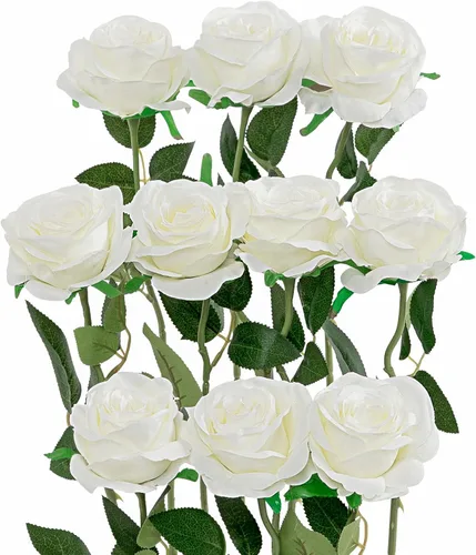 Vista 13 de Pack de 10 rosas artificiales Luyue, para decoración en fiestas, bodas, etc