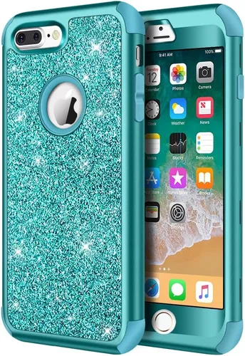 Vista 19 de Hython Funda para iPhone 8 Plus/7 Plus - Defensor resistente, carcasa rígida híbrida con purpurina brillante, cubierta de goma a prueba de golpes