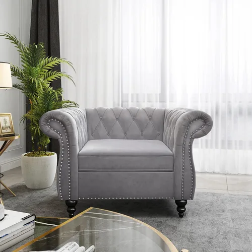 Vista 22 de RARZOE Chesterfield - Silla contemporánea de terciopelo Chesterfield, silla de club de terciopelo, silla Chesterfield con brazos enrollados de Azul