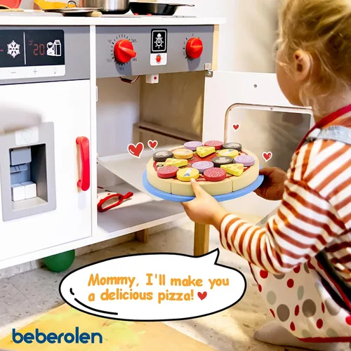 Vista 8 de Conjunto de Comida de Juguete de Pizza de Madera - 24 Piezas de Juguetes de Corte, Accesorios de Cocina de Juego de Simulación para Niños Pequeños