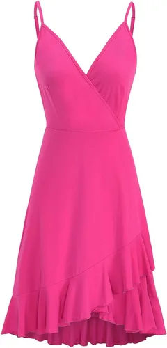 Vista 9 de ULTRANICE - Vestido cruzado con cuello en V y estampado floral para mujer, estilo informal de verano, tirantes delgados ajustables, con volantes