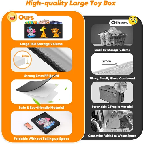 Vista 5 de Mabahoo Caja de Juguetes Extra Grande, Organizador de Almacenamiento Plegable con Tapas, Caja de Juguetes de Animales Lindos para Niños y Niñas