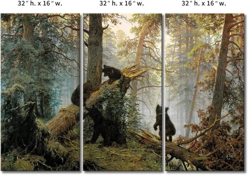 Vista 7 de Osos juegan en el bosque, árbol caído, pintura artística para pared, impreso en lienzo, imágenes de animales para decorar el hogar, regalo