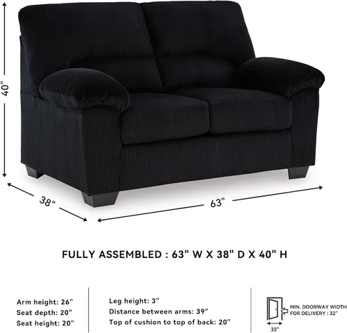 Vista 3 de Signature Design by Ashley Sofá biplaza sin montaje, 63 pulgadas, sofá ónix Onyx polyester chenille velvet, Fits 32 in doors, Anti-sag platform