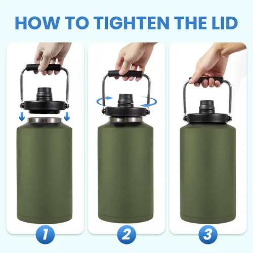 Vista 4 de Botella de agua de 1 galón aislada con popote, botella de agua de acero inoxidable de 128 onzas, boca ancha, doble vacío, apta para lavavajillas
