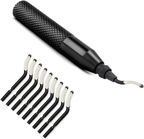 Vista 5 de Juego de herramientas de desbarbado manual, práctico para cortar desbarbas de madera, plástico, aluminio, cobre y acero (negro, 10 unidades)