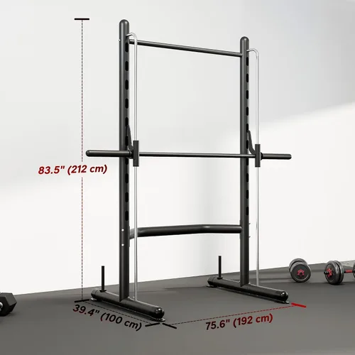 Vista 7 de Soozier Squat Rack with Pull-Up Bar, Adjustable Power Rack with Barbell Bar, Multi-Functional Steel Bench Press Rack for Home Gym Strength Training