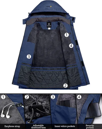 Vista 5 de GEMYSE Chaqueta de esquí a prueba de viento para hombre, impermeable, con capucha y varios bolsillos