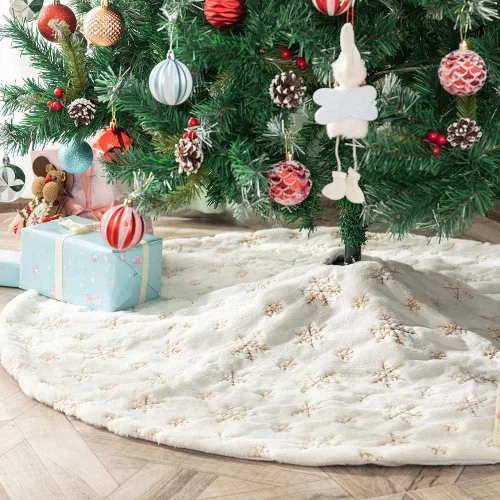 Vista 22 de Falda de árbol de Navidad de felpa negra de 24 pulgadas, pequeña, de piel sintética gruesa, lujosa decoración navideña para Año Nuevo, decoración