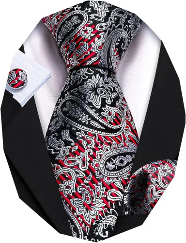 Vista 211 de Barry.Wang - Juego de corbata de seda para hombre, diseño de cachemira, pañuelo y gemelos de bolsillo