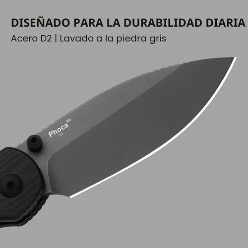 Vista 4 de Kizer Phoca BD - Cuchillo de bolsillo, 2.95 pulgadas, hoja plegable D2 Black G10 Handle, Gray PVD Coating & Stonewashed Finish, Thumb Stud Opener