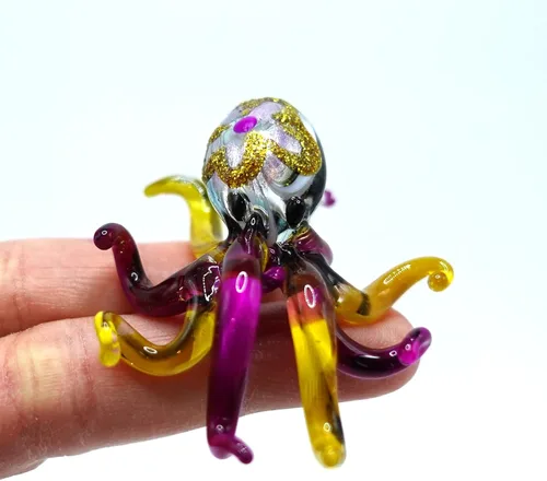 Vista 14 de Pulpo diminutas micro figuras sopladas a mano de vidrio de color arte animales coleccionables regalo decoración del hogar (negro)