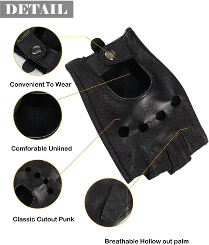 Vista 6 de FLORVIV Guantes negros sin dedos de piel sintética gótica gótica Cosplay disfraz punk Halloween actuación para mujeres y niñas