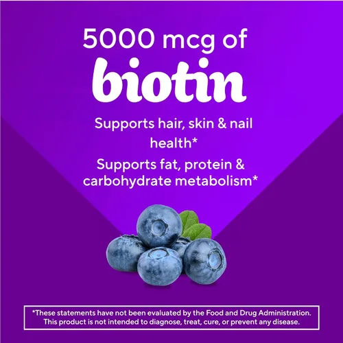 Vista 8 de vitafusion Vitaminas gomosas de biotina extra fuertes, sabor a bayas, 5,000 mcg de vitaminas de biotina, marca de vitaminas gomosas número 1