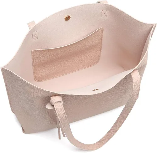 Vista 4 de Dreubea - Bolsa de hombro y de mano de piel sintética suave para mujer, con borla, de gran capacidad