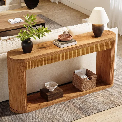 Vista 6 de Tribesigns Mesa consola acanalada de 63 pulgadas para entrada, mesa de sofá de madera estrecha detrás del sofá para entrada, pasillo, vestíbulo