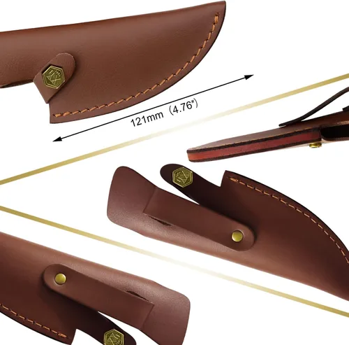 Vista 4 de XYJ Funda para cuchillo de 5.5 pulgadas para cuchillo de carnicería de cuero suave con asa para cinturón, buena para proteger la hoja fija y llevar