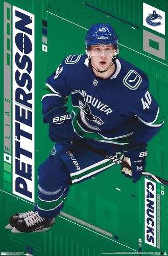Vista 16 de Trends International NHL Vancouver Canucks - Póster de pared Elias Pettersson 19, 14.725 x 22.375 pulgadas, versión enmarcada de madera de granero