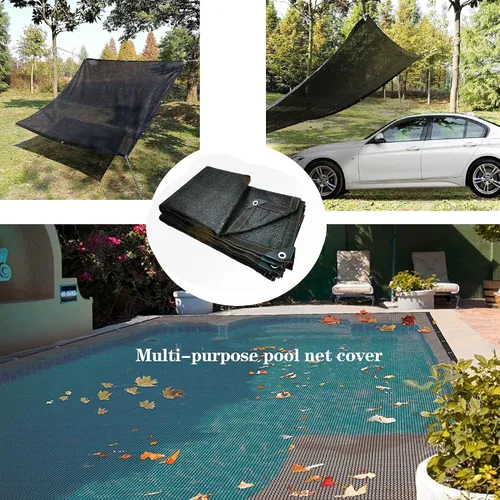 Vista 7 de Redes de hojas de piscina de 14 x 26 pies para piscinas enterradas, cubierta de red de hojas de malla rectangular duradera con ojales y cuerda
