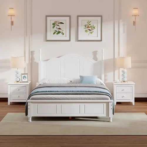 Vista 10 de Harper & Bright Designs Juego de cama de 3 piezas con plataforma de tamaño matrimonial con cabecero y dos mesitas de noche, juegos de muebles