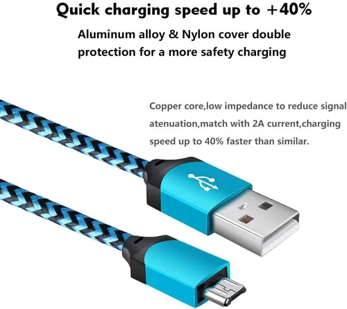Vista 6 de Cargador de teléfono Android, paquete de 4 adaptadores de corriente de 1A/5 V con cable micro USB de nailon trenzado de carga rápida de 6 pies