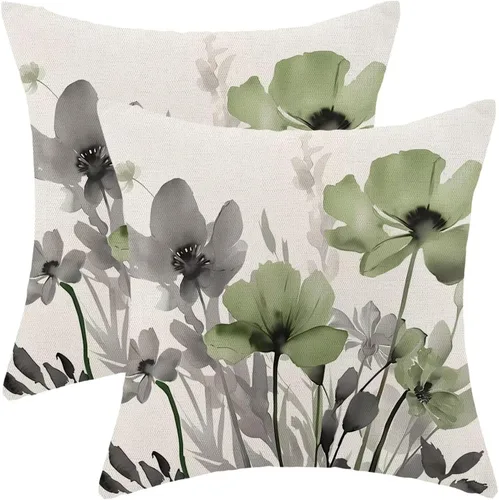 Vista 30 de AEIOAE Juego de 2 fundas de almohada florales azules y marrones de 16 x 16 pulgadas, fundas de almohada decorativas de flores de acuarela