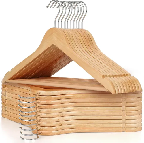 Vista 13 de TOPIA HANGER Perchas de Madera para Abrigos Paquete de 30, Perchas de Madera Vintage para Trajes con Barra Antideslizante para Pantalones, Gancho