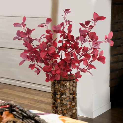 Vista 7 de CISDUEO 3 piezas de ramas artificiales de hojas de arce de otoño con tallos, eucalipto de otoño para Acción de Gracias, hogar, cocina, festival