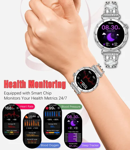 Vista 3 de Reloj inteligente para mujer, pantalla AMOLED HD de 1.19 pulgadas, reloj inteligente para mujer, rastreador de actividad física con monitor