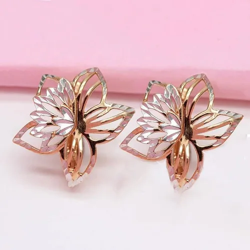 Vista 2 de SAGEKING 2024 New 585 Purple Gold 14K Rose Gold Hollow Out Exquisite Two-Color Flower Earrings For Women Romantic Light Luxury Engagement Jewelry