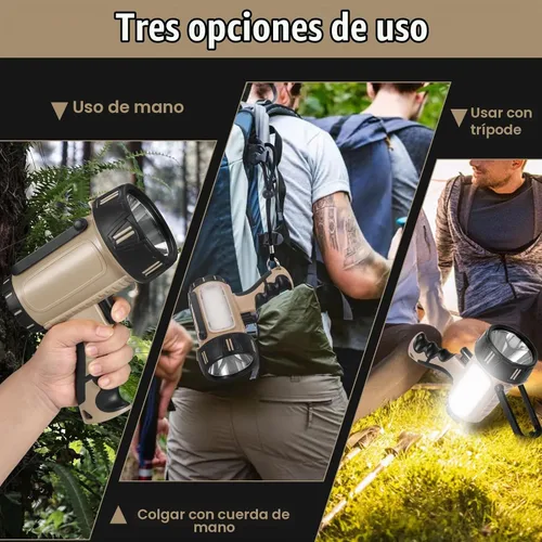 Vista 4 de Foco Recargable Súper Brillante de Mano, Linterna LED Recargable Táctica de Búsqueda con Salida USB, 6 Modos de Luz, Luz de Camping (Gris)