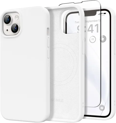 Vista 193 de GONEZ Funda magnética para iPhone 14, compatible con Magsafe, con protector de pantalla + protector de cámara, forro de microfibra antiarañazos