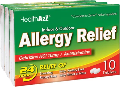 Vista 2 de HealthA2Z® Alivio de la alergia Cetirizina 10 mg Alivio de alergias durante todo el día Interior y exterior Alivio de picazón de garganta