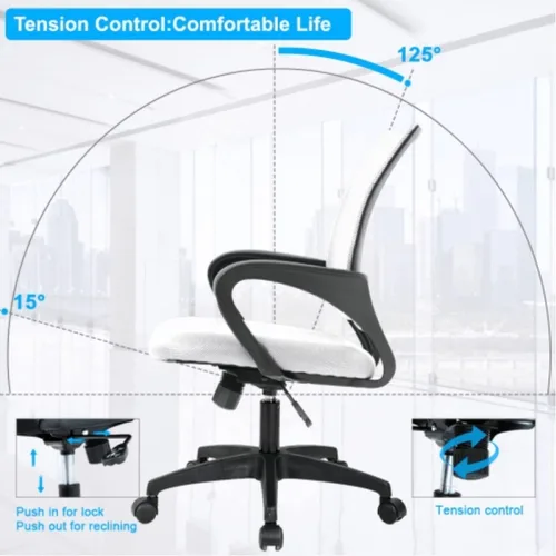 Vista 3 de Silla de oficina ergonómica de malla, silla de computadora con soporte lumbar y reposabrazos, silla de escritorio ajustable para computadora