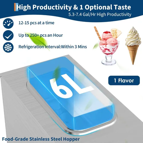 Vista 5 de Máquina comercial de helado suave, máquina de helado de servicio suave con pantalla LED, autolimpieza, equipo de alta productividad