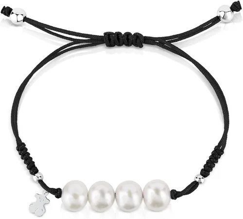 Vista 3 de Tous Jewelry "Icon Pearl Silver" pulsera de plata 925, ajustable, con cordón de nailon y 4 perlas de cultivo.
