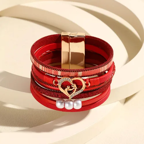 Vista 2 de Long tiantian Pulseras para mujer, pulseras de corazón de moda, bohemias, de cuero, apilables, regalos