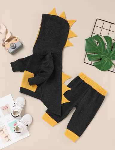 Vista 2 de FoWear Ropa de bebé niño para otoño e invierno, sudadera con capucha de manga larga y pantalones, 2 piezas