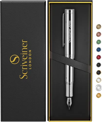 Vista 11 de Scriveiner Pluma Estilográfica EDC de Lujo (Mediana), Impresionante Pluma de Bolsillo Negra de Lujo, Chapado en Oro Real, Plumín Dorado Schmidt 1.