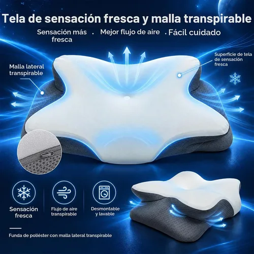 Vista 5 de Almohada cervical para el cuello, almohada de espuma viscoelástica gris & blanco