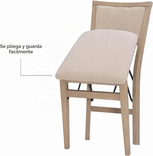 Vista 8 de Linon Keira Sillas plegables de madera rústica natural con asiento y respaldo acolchados en beige – Conjunto de 2