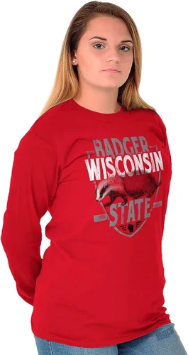 Vista 5 de Brisco Brands Wisconsin Badger Estatal Equipo Estudiante Uniforme Manga Larga Camiseta Hombres Mujeres