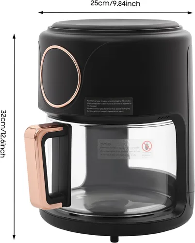 Vista 7 de Freidora de aire de vidrio 4.44Qt, cesta de vidrio de borosilicato no tóxico visible de 360° 1200W Airfryer with 8 Preset Cook Modes 400°F Rapid